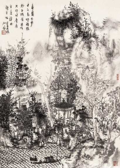何加林 墨江独钓 镜心